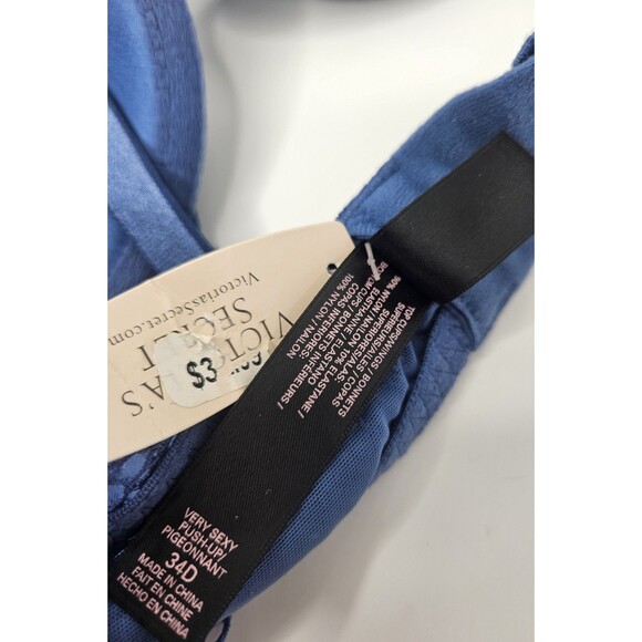 Victoria’s Secret Bombshell Plunge Underwire Push Up Blue Lace Bra 34D - Picture 8 of 9